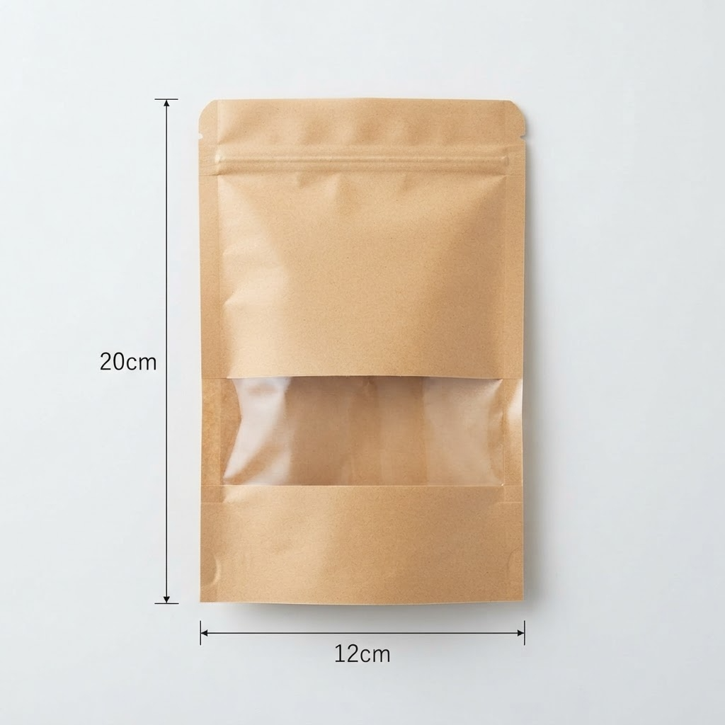 Brown Kraft Flat Pouch with Clear Window & Zip Lock (3-Side Seal)