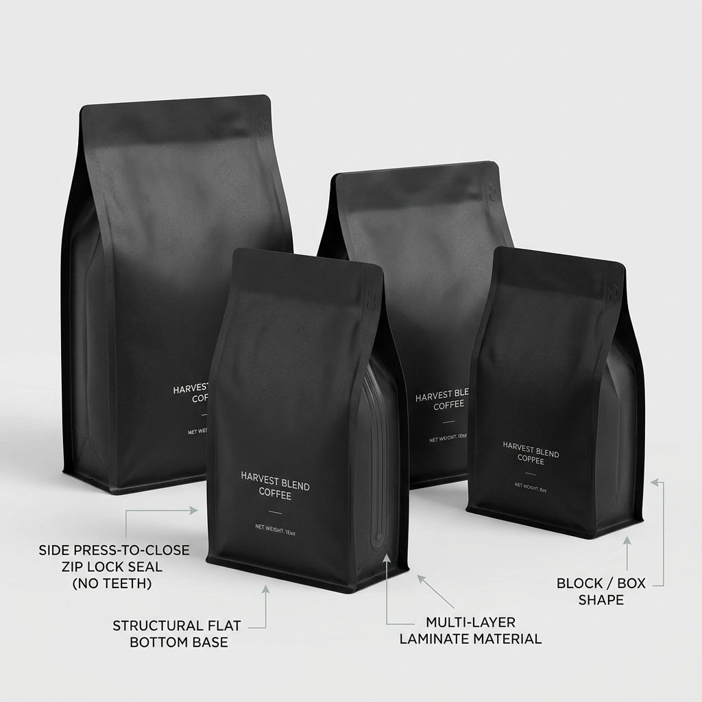 Flat Bottom Side Zipper Bag (No Air Valve)