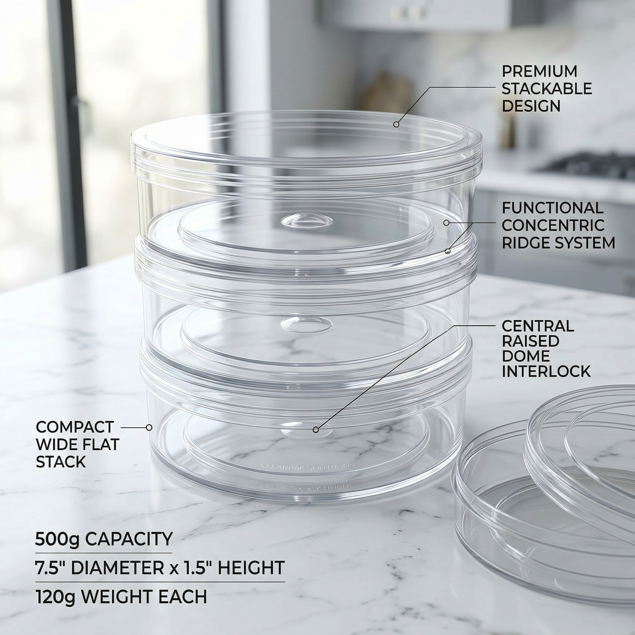ROUND ACRYLIC DESSERT BOX - 500g - Standard Height