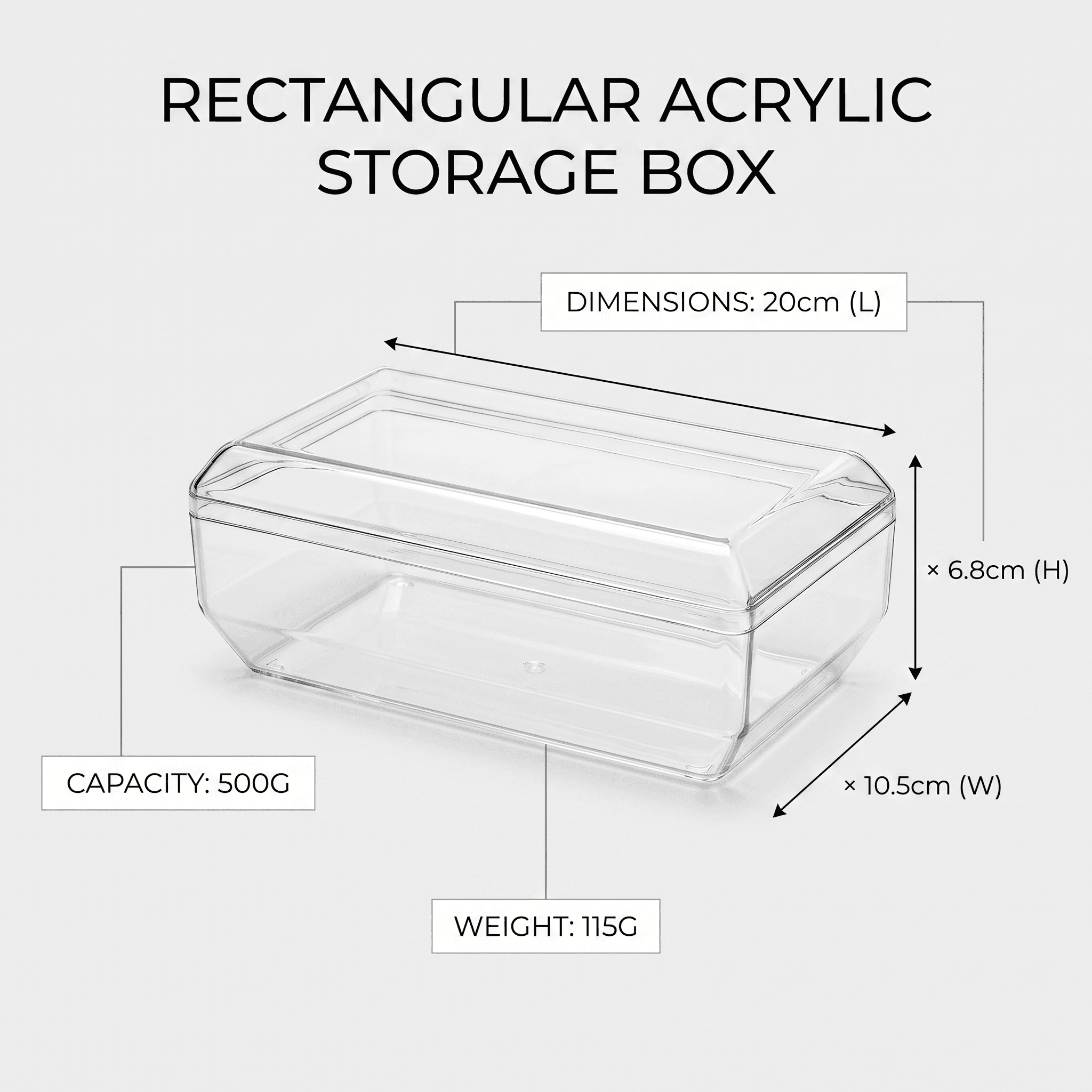 Rectangular Acrylic Storage Container - 500g