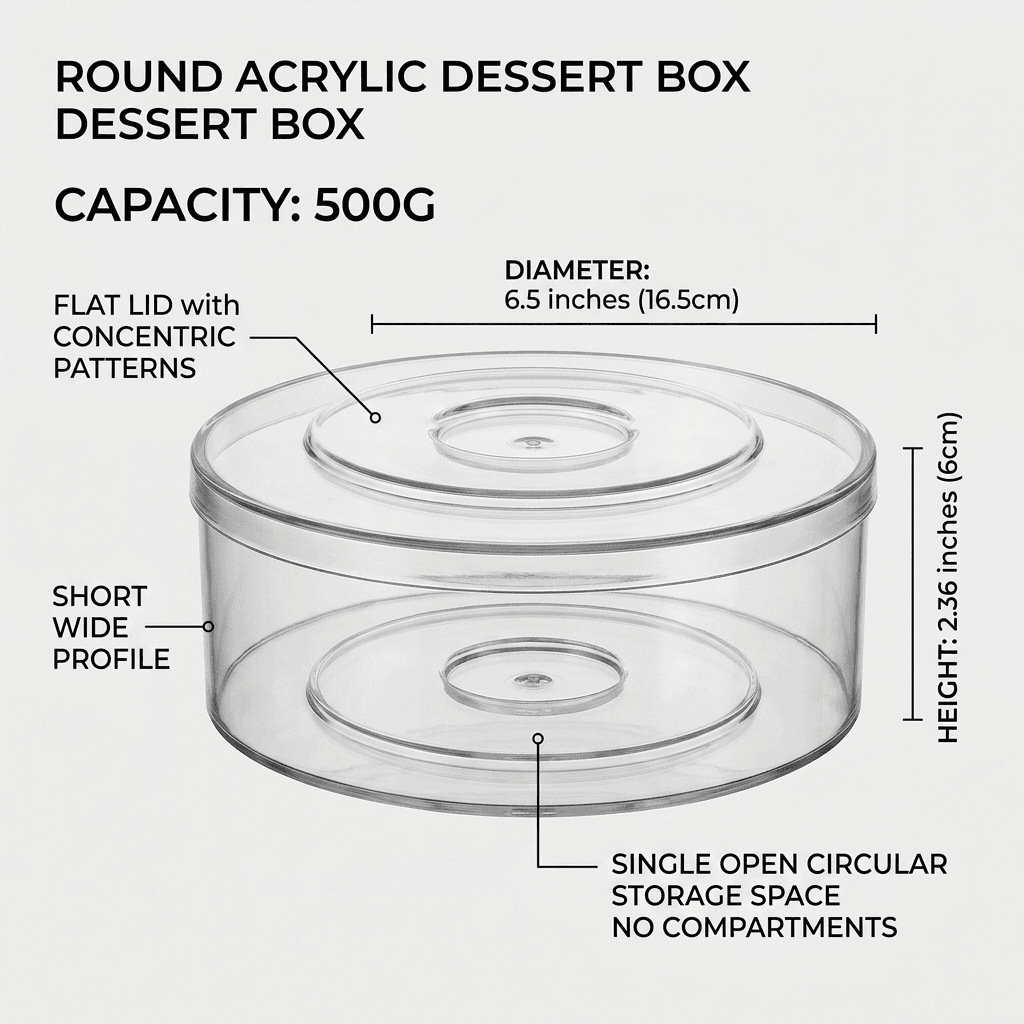 Round Clear Acrylic Dessert Box - 500g - Extra Height