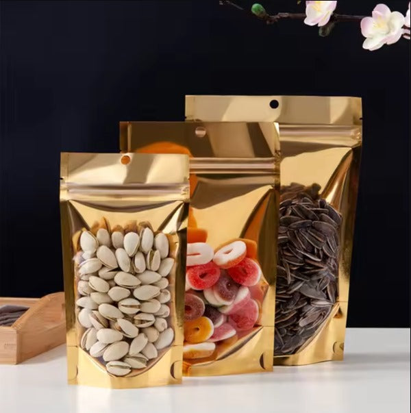 Golden Aluminum Foil Standup Pouch With Clear Window