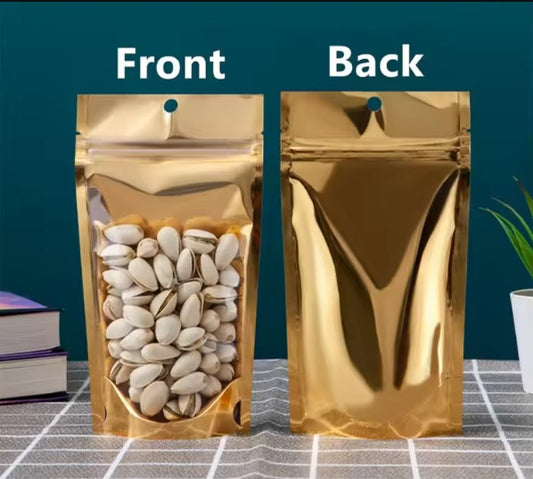 Golden Aluminum Foil Standup Pouch With Clear Window