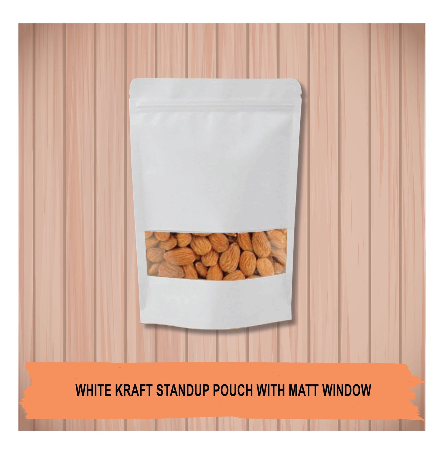 White Kraft Stand Up Pouch with Matt Window