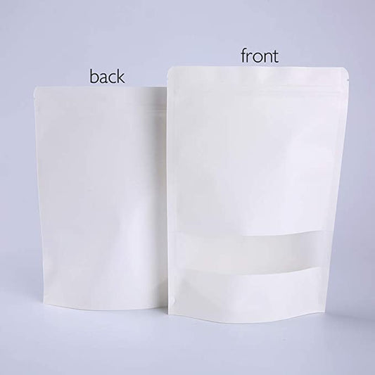 White Kraft Stand Up Pouch with Matt Window