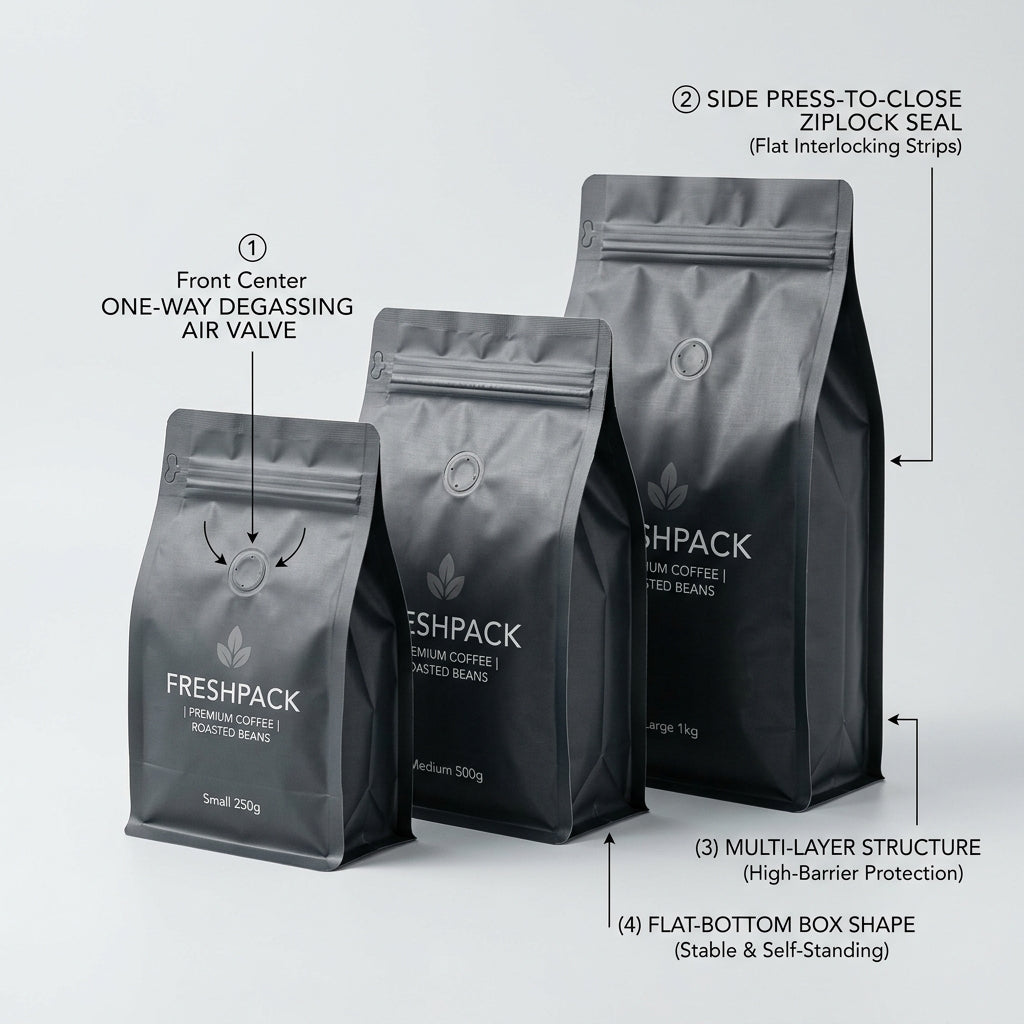 Flat Bottom Side Zipper Bag with Air Valve