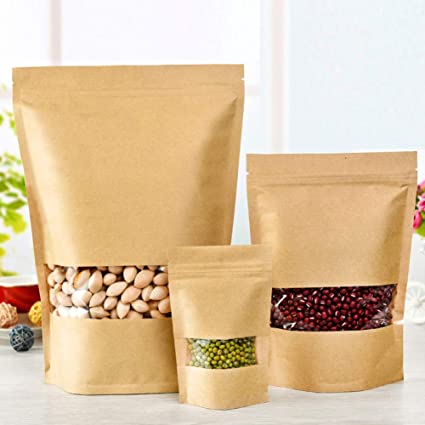 Brown Kraft Stand Up Pouch With Clear Window