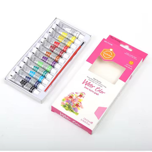 Keep Smiling Professional 12 Color 6ml Nontoxic Solid Color Aluminum Tube Watercolor Paint Set for Kid