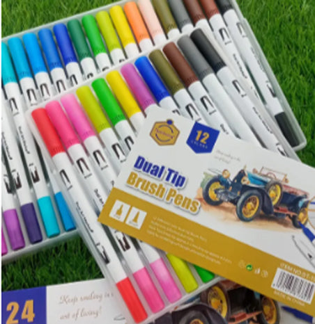 Keep Smiling Dual Tip Brush Pen Art Marker Set | Premium Quality 12 Vibrant Colors for Drawing Lettering and Crafting