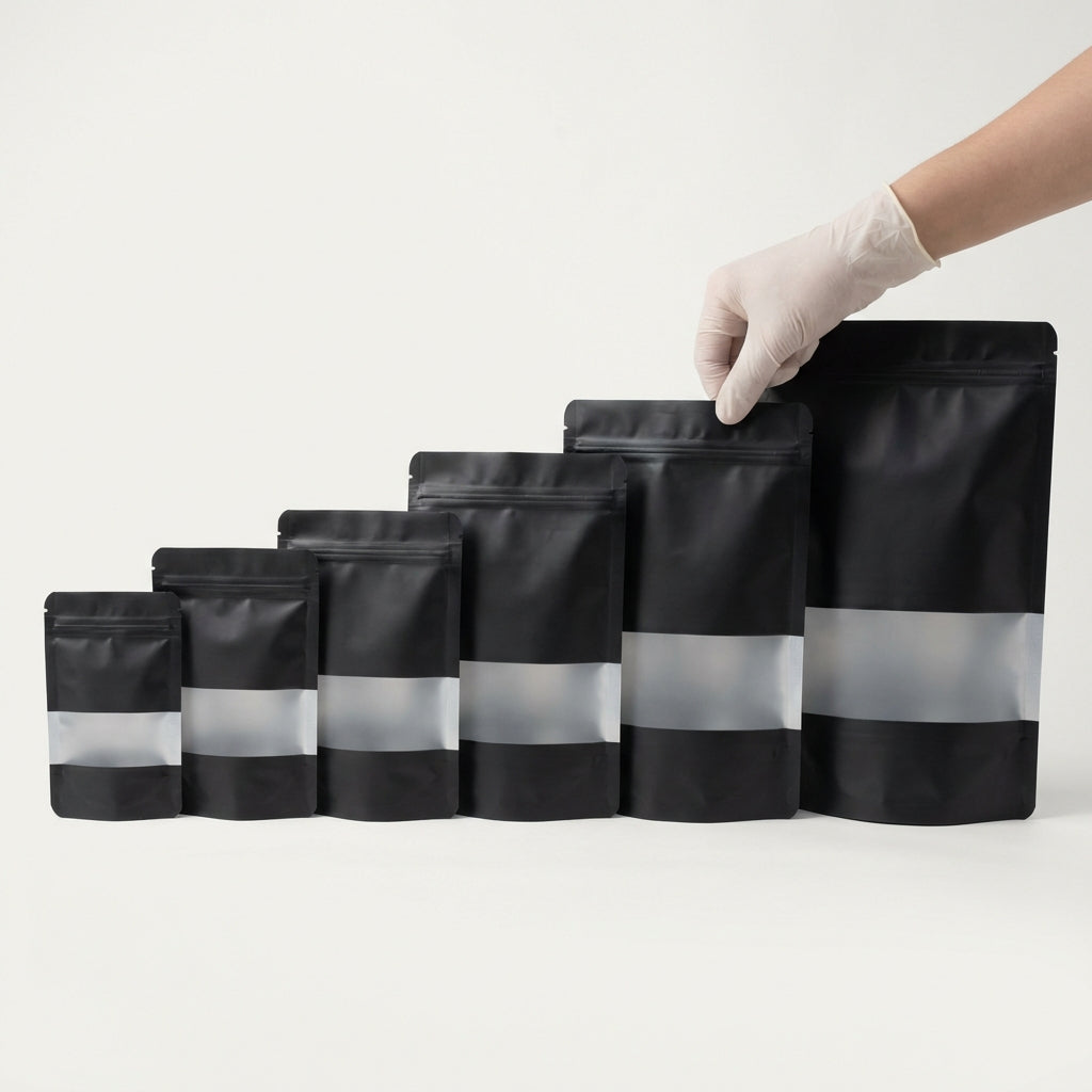 Black Aluminum Foil Stand Up Pouch with Matte Window