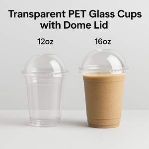 transparent PET glass cups 12oz and 16oz with dome lid for smoothies and cold drinks – PackItUp Pakistan