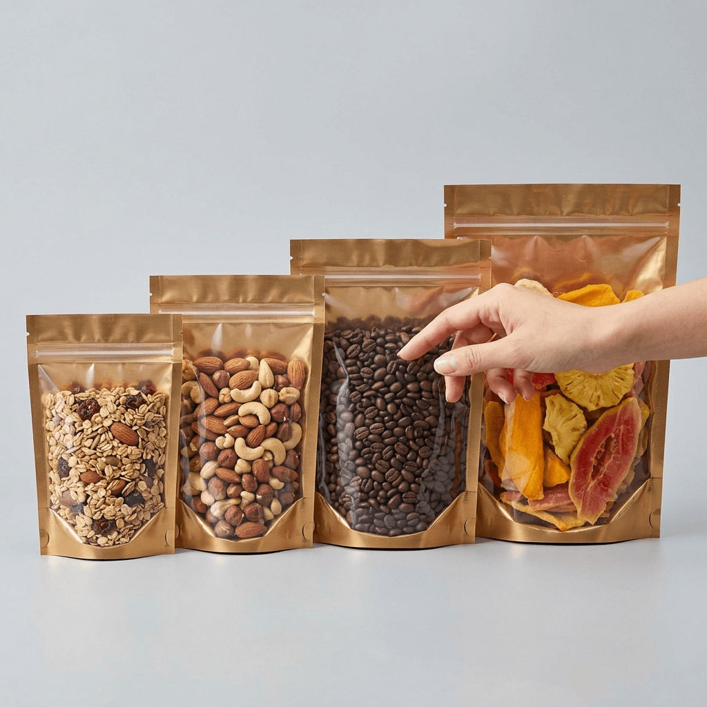 Golden Aluminum Foil Stand Up Pouch with Clear Window