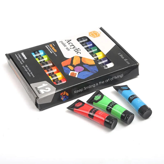 Keep Smiling ACRYLIC PAINT Set |  Rich & Vibrant Colors  12 x30ML Tubes For Endless Creativity & Artistic Masterpieces