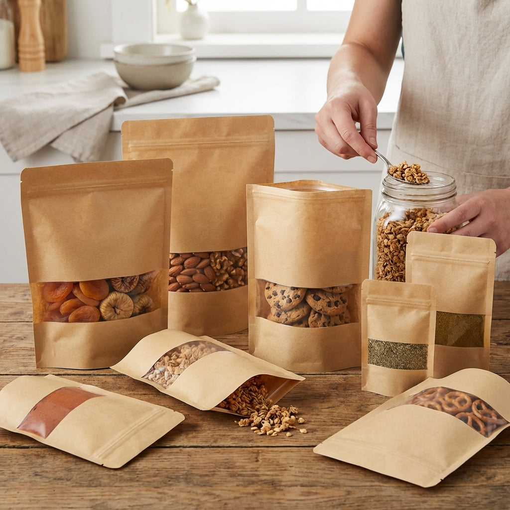 Brown Kraft Stand Up Pouch with Clear Window