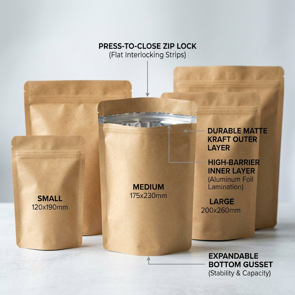 Both Side Kraft Inside Aluminum Stand Up Pouch (No Window)