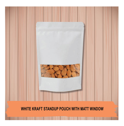White Kraft Stand Up Pouch with Matt Window