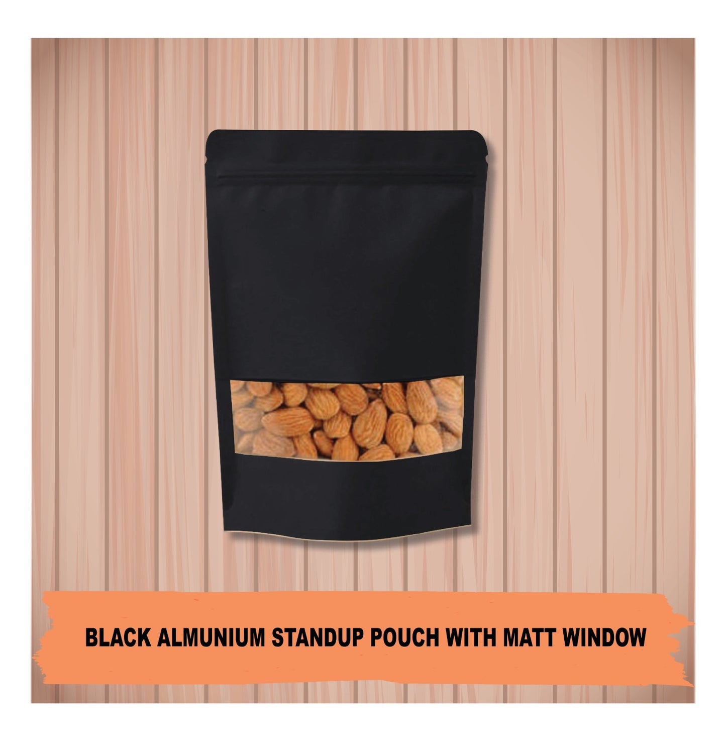 Black Aluminum Foil Standup Pouch With Matt Window