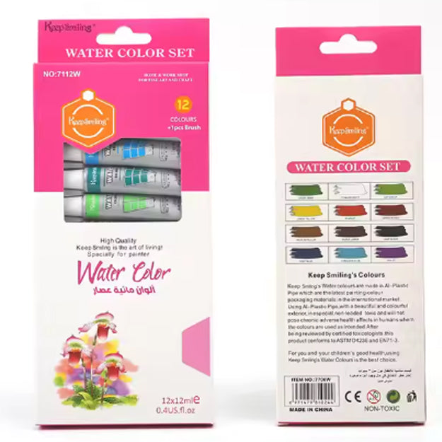 Keep Smiling Professional 12 Color 6ml Nontoxic Solid Color Aluminum Tube Watercolor Paint Set for Kid